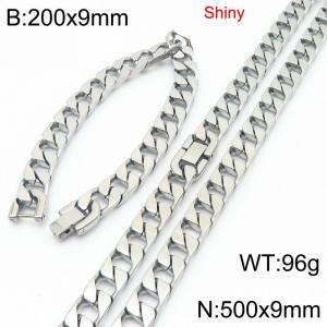 Fashionable and minimalist stainless steel jewelry buckle imitation cast Cuban bracelet necklace two-piece set - KS222657-Z