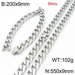 Fashionable and minimalist stainless steel jewelry buckle imitation cast Cuban bracelet necklace two-piece set - KS222658-Z