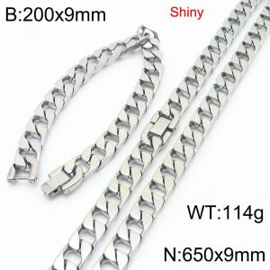 Fashionable and minimalist stainless steel jewelry buckle imitation cast Cuban bracelet necklace two-piece set - KS222660-Z