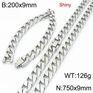 Fashionable and minimalist stainless steel jewelry buckle imitation cast Cuban bracelet necklace two-piece set - KS222662-Z