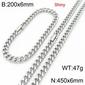 Fashionable and minimalist stainless steel jewelry buckle, double-sided polished Cuban bracelet necklace two-piece set - KS222663-Z