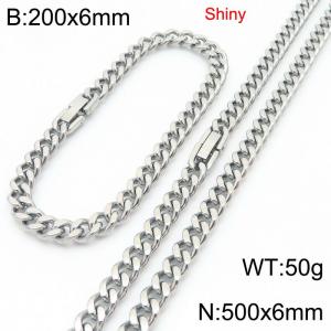 Fashionable and minimalist stainless steel jewelry buckle, double-sided polished Cuban bracelet necklace two-piece set - KS222664-Z