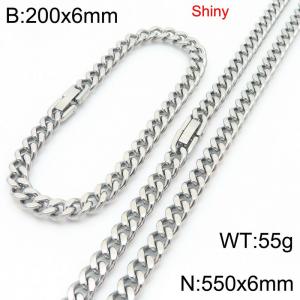 Fashionable and minimalist stainless steel jewelry buckle, double-sided polished Cuban bracelet necklace two-piece set - KS222665-Z