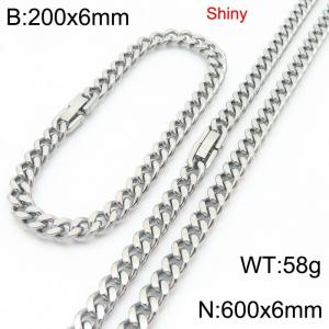 Fashionable and minimalist stainless steel jewelry buckle, double-sided polished Cuban bracelet necklace two-piece set - KS222666-Z