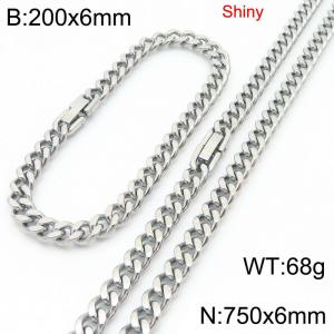 Fashionable and minimalist stainless steel jewelry buckle, double-sided polished Cuban bracelet necklace two-piece set - KS222669-Z