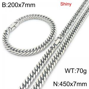 7mm wide fashionable and simple stainless steel jewelry buckle, whip chain bracelet, necklace two-piece set - KS222670-Z