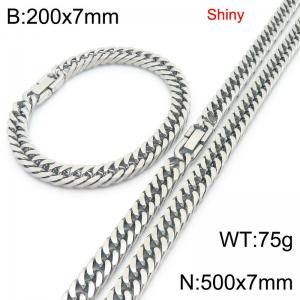 7mm wide fashionable and simple stainless steel jewelry buckle, whip chain bracelet, necklace two-piece set - KS222671-Z