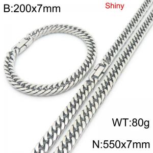 7mm wide fashionable and simple stainless steel jewelry buckle, whip chain bracelet, necklace two-piece set - KS222672-Z