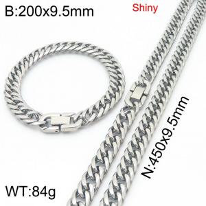 9.5mm wide fashionable and simple stainless steel jewelry buckle, whip chain bracelet, necklace two-piece set - KS222677-Z