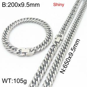 9.5mm wide fashionable and simple stainless steel jewelry buckle, whip chain bracelet, necklace two-piece set - KS222681-Z