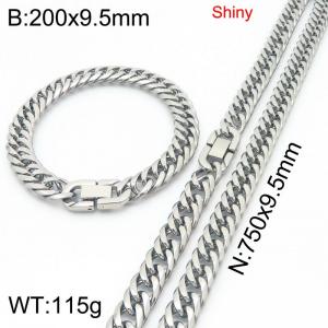 9.5mm wide fashionable and simple stainless steel jewelry buckle, whip chain bracelet, necklace two-piece set - KS222683-Z