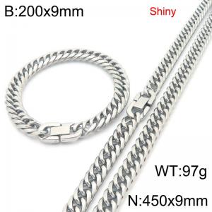 9mm wide fashionable and simple stainless steel jewelry buckle, whip chain bracelet, necklace two-piece set - KS222684-Z