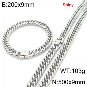 9mm wide fashionable and simple stainless steel jewelry buckle, whip chain bracelet, necklace two-piece set - KS222685-Z