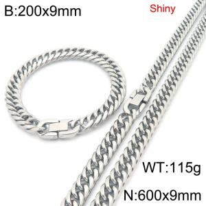 9mm wide fashionable and simple stainless steel jewelry buckle, whip chain bracelet, necklace two-piece set - KS222687-Z