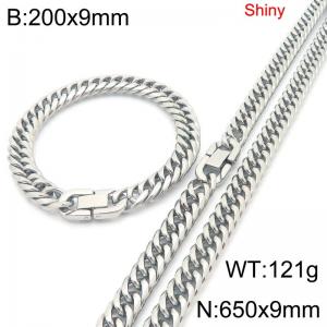 9mm wide fashionable and simple stainless steel jewelry buckle, whip chain bracelet, necklace two-piece set - KS222688-Z