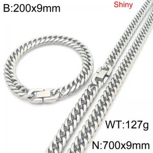 9mm wide fashionable and simple stainless steel jewelry buckle, whip chain bracelet, necklace two-piece set - KS222689-Z