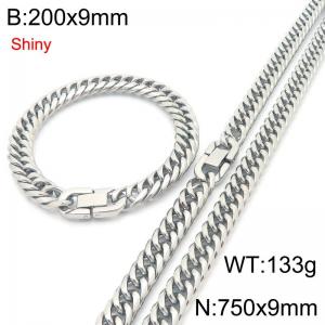 9mm wide fashionable and simple stainless steel jewelry buckle, whip chain bracelet, necklace two-piece set - KS222690-Z