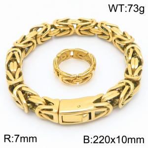 Fashionable and creative retro personality stainless steel 10mm emperor chain temperament gold ring&necklace set - KS222873-KJX