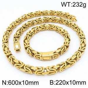 Fashionable and creative retro personality stainless steel 10mm emperor chain temperament gold bracelet&necklace set - KS222875-KJX