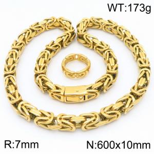 Fashionable and creative retro personality stainless steel 10mm emperor chain temperament gold ring&necklace set - KS222876-KJX