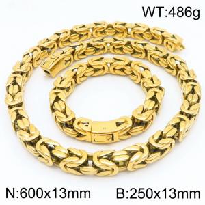 Fashionable and creative retro personality stainless steel 13mm emperor chain temperament gold bracelet&necklace set - KS222883-KJX