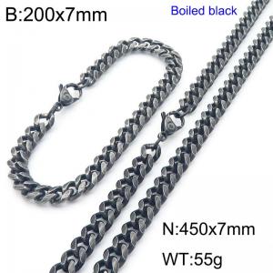 Vintage fashion 7mm Cuban chain jewelry set, plain chain bracelet necklace two-piece set - KS223001-Z