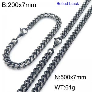 Vintage fashion 7mm Cuban chain jewelry set, plain chain bracelet necklace two-piece set - KS223002-Z