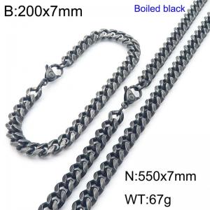 Vintage fashion 7mm Cuban chain jewelry set, plain chain bracelet necklace two-piece set - KS223003-Z