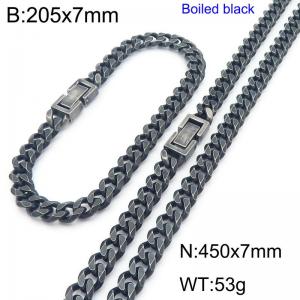 Vintage Fashion 7mm Cuban Chain Jewelry Buckle Bracelet Necklace Two Piece Set - KS223008-Z