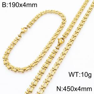 Fashionable and personalized stainless steel gold-plated flat horseshoe ring bracelet necklace two-piece set - KS223022-Z