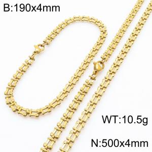 Fashionable and personalized stainless steel gold-plated flat horseshoe ring bracelet necklace two-piece set - KS223023-Z