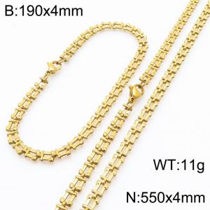 Fashionable and personalized stainless steel gold-plated flat horseshoe ring bracelet necklace two-piece set - KS223024-Z