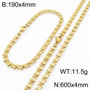 Fashionable and personalized stainless steel gold-plated flat horseshoe ring bracelet necklace two-piece set - KS223025-Z