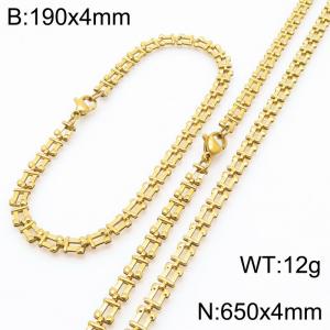 Fashionable and personalized stainless steel gold-plated flat horseshoe ring bracelet necklace two-piece set - KS223026-Z