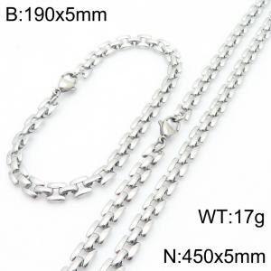 Fashionable and personalized stainless steel gold-plated flat horseshoe ring bracelet necklace two-piece set - KS223029-Z