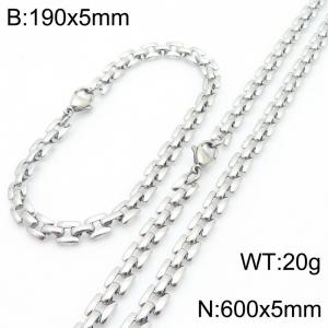 Fashionable and personalized stainless steel gold-plated flat horseshoe ring bracelet necklace two-piece set - KS223032-Z