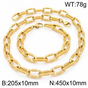 Fashionable and personalized 8mm gold-plated double ring round wire O-chain bracelet necklace two-piece set - KS223050-Z