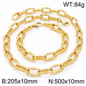 Fashionable and personalized 8mm gold-plated double ring round wire O-chain bracelet necklace two-piece set - KS223051-Z