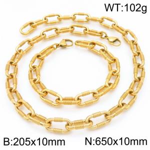 Fashionable and personalized 8mm gold-plated double ring round wire O-chain bracelet necklace two-piece set - KS223054-Z