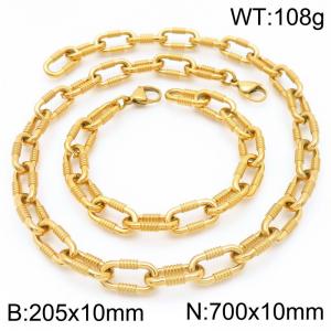 Fashionable and personalized 8mm gold-plated double ring round wire O-chain bracelet necklace two-piece set - KS223055-Z