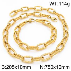 Fashionable and personalized 8mm gold-plated double ring round wire O-chain bracelet necklace two-piece set - KS223056-Z