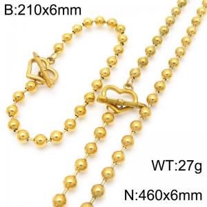 Fashionable and minimalist round bead chain heart-shaped OT buckle bracelet necklace two-piece set - KS223087-Z