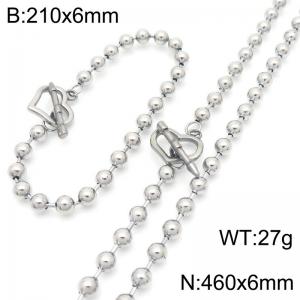 Fashionable and minimalist round bead chain heart-shaped OT buckle bracelet necklace two-piece set - KS223088-Z