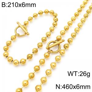 Fashionable and minimalist round bead chain OT buckle bracelet necklace two-piece set - KS223089-Z