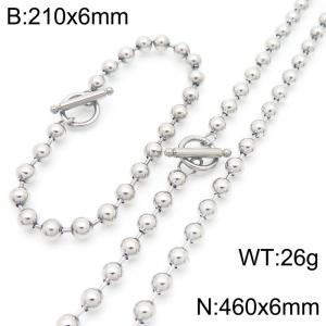 Fashionable and minimalist round bead chain OT buckle bracelet necklace two-piece set - KS223090-Z