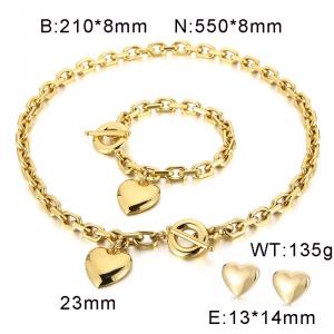 Golden Love Pendant O-Chain OT Buckle Internet Celebrity Hip Hop Peach Heart Stainless Steel Set - KS223249-Z