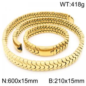 Stainless steel creative personality thick keel chain rectangular buckle domineering gold set - KS223371-KJX