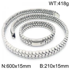 Stainless steel creative personality thick keel chain rectangular buckle domineering silver set - KS223372-KJX