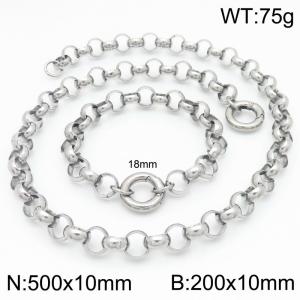 Fashionable and minimalist stainless steel round pearl spring buckle bracelet necklace two-piece set - KS223663-Z