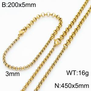 Fashionable and minimalist stainless steel round pearl 3mm spliced 5mm bracelet necklace two-piece set - KS223666-Z